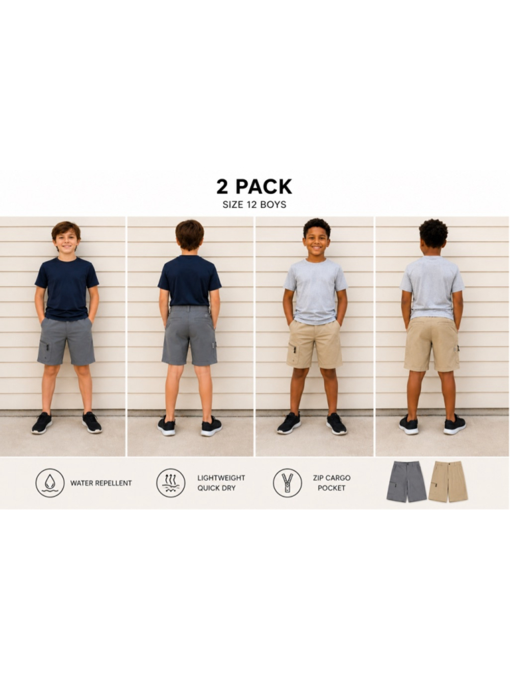 Magellan Outdoors Boys Fish Gear Aransas Pass Hybrid Shorts Size 12 Gray & Khaki